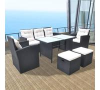 Tidyard Set de Comedor de Jardín de Rattan Negro 7 Piezas con Cojines, Impermeable, para Exterior Modelo YFXZJ-42643ESGMRX