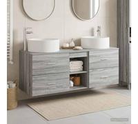 Tidyard Set de Mueble para Lavabo de Baño con Lavabo y Grifo, Montaje en Pared, Madera de Ingeniería, Color Sonoma Gris, 49.5x44.5x65.5 cm, 4 Cajones y Estante, Estilo Minimalista
