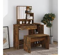 Tidyard Tocador con Espejo Mesa de Maquillaje con Espejo Moderno con Cajones y Estantes Mesa de Tocador Escritorio con Espejo sin Taburete Roble Ahumado 86,5x35x136 cm