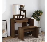 Tidyard Tocador con Espejo Mesa de Maquillaje con Espejo Moderno con Cajones y Estantes Mesa de Tocador Escritorio con Espejo sin Taburete Marrón Roble 86,5x35x136 cm
