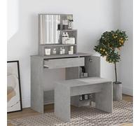 Tidyard Tocador con Espejo Mesa de Maquillaje con Espejo Moderno con Cajones y Estantes Mesa de Tocador Escritorio con Espejo sin Taburete Gris Hormigón 86,5x35x136 cm