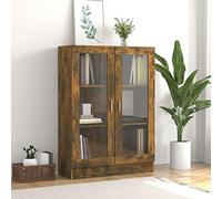 Tidyard Vitrina de salón Vitrinas de Exposición Librerías de Salón Mueble de Almacenaje con con 3 Compartimentos y 2 Puertas de Vidrio Madera Contrachapada Roble Ahumado 82,5x30,5x115 cm