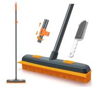 TidyBliss Escoba de Goma con Rasqueta, Cepillo Rastrillo para Pelo Mascotas, 146 cm Mango Largo Rascador Silicona para Limpiar Alfombras, Ventanas, Azulejos, Suelos Madera, Cubiertas (Naranja Gris)