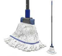 TidyBliss Mopa Fregona Industrial, Mopas de Limpieza de Suelos con Manija Extra Larga de 146 cm, Profesional para Limpieza en Seco y Humedo de Suelos de Madera, Cemento, Azulejos (Azul)