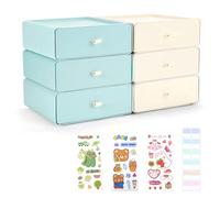 TIE-DailyNec 6 Cajoneras Apilables, Cajonera Organizadora de Cosméticos, Caja de Almacenaje con Cajones, Organizador de Maquillaje para Escritorios, Tocadores, Oficinas (Azul Claro + Beige)