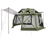Tienda de campaña tipo pabellón con mosquitera, de 3,96 x 3,96 metros, con forma esférica de 13 lados, con techo desmontable y bolsa de transporte. Se monta rápidamente y es resistente a mordeduras de