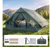 Tienda de camping inflable VEVOR, tienda familiar inflable para 5-8 personas, color verde, ideal para actividades al aire libre. Fabricada con tejido Oxford 420D resistente al agua, con ventana en el