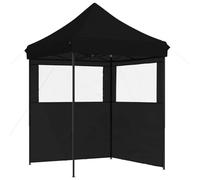 Tienda de fiesta plegable emergente con 2 paredes laterales negro | Techo de tela Oxford con revestimiento de PVC, marco de acero, ventanas transparentes, instalación rápida