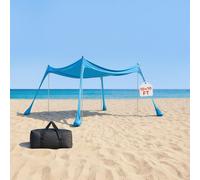 Tienda de playa, toldo protector solar, con protección UV 50+, 2 metros de altura, 3 x 3 metros. Toldo de playa fácil de montar con 4 sacos de arena, postes de estabilidad, palas y protección portátil