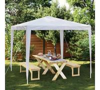 Tienda de recepción 2,5 x 2,5 m blanca de polietileno resistente al agua con marco de hierro para fiestas y reuniones al aire libre, cenador de jardín fácil de montar