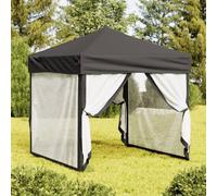 Tienda de recepción plegable de 2 x 2 m antracita con paredes laterales, pabellón de jardín de tela Oxford 210D y marco de acero resistente, ideal para acampar y eventos al aire libre