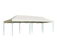 Tienda de recepción plegable de 3 x 9 m crema, toldo exterior plegable con techo Oxford resistente al agua y revestimiento de PVC, estructura de acero inoxidable para estabilidad, ideal