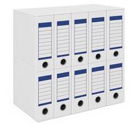 TIENDA EURASIA Caja de Archivo Definitivo, Pack de 10 Uds, para Documentos, Cartón, Blanco y Azul, 25x36x9 cm, Plegable, 2 Posiciones, Tamaño Folio, de Fácil Montaje