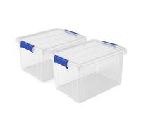 TIENDA EURASIA - Cajas Almacenaje Plastico | Pack de 2 | Plástico PP | Transparente | Con Tapa | Cierres Herméticos Laterales a Presión Color Azul | Medidas 40x30x21 cm (16 Litros)