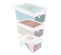 TIENDA EURASIA® Cajas de Almacenaje Decorativas - Pack 3 Cajas Organizadoras Apilables Una Dentro de Otra - 3 Tamaños - Cajas de Plastico con Tapa de Click Resistentes y de Gran Capacidad Nórdica