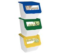 TIENDA EURASIA | Cubos de Basura de Reciclaje con Tapa | Pack 3 Contenedores Apilables de Cocina con Ruedas | Capacidad 36 L | 39 x 39 x 36 cm | Ideal para Organizar Residuos (Blanco)