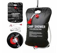 TIENDA EURASIA - Ducha Portatil | Capacidad 20 Litros | PVC | Negro y Rojo | Manguera Extraíble, Entrada de Agua, Tubo Duro, Cuerdas, Ganchos, Cabezal Ducha y Control de Interruptor | Medidas 40x60 cm
