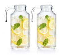 TIENDA EURASIA - Jarra Agua Cristal | Pack de 2 Unidades | Capacidad 1.8 L | Tapa de Plástico | Material Vidrio | Medidas 9x27x16.5 cm | Rectangular | No Apto para Lavavajillas