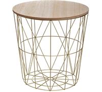 TIENDA EURASIA Mesa Auxiliar Nordica - Mesas Auxiliares de Centro - Estructura Metalica y Tapa de Madera Extraible - Ideal para Combinar en Salones y Dormitorios (D 41 x H 40 cm, Gold) Gold