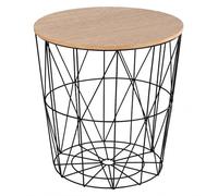 TIENDA EURASIA - Mesa Auxiliar Nórdica para Salón y Dormitorio | Estructura Metálica | Tapa de Madera Extraíble | Diseño Moderno | Mesa de Centro Decorativa y Funcional (D 41 x H 40 cm, Black)