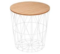TIENDA EURASIA - Mesa Auxiliar Nórdica para Salón y Dormitorio | Estructura Metálica | Tapa de Madera Extraíble | Diseño Moderno | Mesa de Centro Decorativa y Funcional (D 41 x H 40 cm, White)