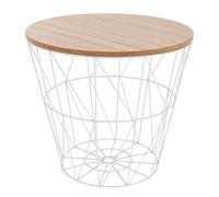 TIENDA EURASIA - Mesa Auxiliar Nórdica para Salón y Dormitorio | Estructura Metálica | Tapa de Madera Extraíble | Diseño Moderno | Mesa de Centro Decorativa y Funcional (D 38 x H 30,5 cm, White)