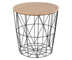 TIENDA EURASIA - Mesa Auxiliar Nórdica para Salón y Dormitorio | Estructura Metálica | Tapa de Madera Extraíble | Diseño Moderno | Mesa de Centro Decorativa y Funcional (D 41 x H 40 cm, Black)