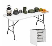 TIENDA EURASIA Mesa de Resina Plegable Rectangular 180x70x74 cm | Color Blanco y Gris | Estructura Metálica y Asa Integrada | Capacidad Máxima 100 kg | Mesa Multiusos para Jardín, Camping y Eventos