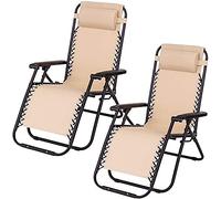TIENDA EURASIA - Pack 2 Tumbonas Plegables Reclinables para Jardín y Exterior | 95x65x105 cm | Estructura de Acero | Cojín Incluido | Tejido Transpirable | Multi-Posiciones (Beige)