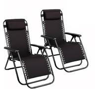 TIENDA EURASIA - Pack 2 Tumbonas Plegables Reclinables para Jardín y Exterior | 95x65x105 cm | Estructura de Acero | Cojín Incluido | Tejido Transpirable | Multi-Posiciones (Negro)