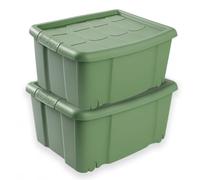 TIENDA EURASIA - Pack de 2 Cajas de Ordenación de Plástico | Con Tapa | Multiusos | Clips de Cierre | Apilables | Contenedor para Almacenar Juguetes, Ropa, Mantas (Verde, 36 Litros con Ruedas)