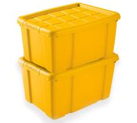 TIENDA EURASIA - Pack de 2 Cajas de Ordenación de Plástico | Con Tapa | Multiusos | Clips de Cierre | Apilables | Contenedor para Almacenar Juguetes, Ropa, Mantas (Amarillo, 25 Litros)