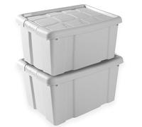 TIENDA EURASIA - Pack de 2 Cajas de Ordenación de Plástico | Con Tapa | Multiusos | Clips de Cierre | Apilables | Contenedor para Almacenar Juguetes, Ropa, Mantas (Gris, 25 Litros)