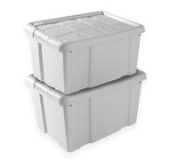 TIENDA EURASIA - Pack de 2 Cajas de Ordenación de Plástico | Con Tapa | Multiusos | Clips de Cierre | Apilables | Contenedor para Almacenar Juguetes, Ropa, Mantas (Gris, 16 Litros)