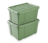 TIENDA EURASIA - Pack de 2 Cajas de Ordenación de Plástico | Con Tapa | Multiusos | Clips de Cierre | Apilables | Contenedor para Almacenar Juguetes, Ropa, Mantas (Verde, 16 Litros)