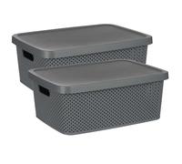 TIENDA EURASIA - Pack de 2 Cajas Organizadoras con Tapa, Cajas Almacenaje de Plástico con Tapa, Cajas Almacenaje Decorativas, Caja Organizadora Plástico con Diseño Transpirable Anthracite 2 boxes 19 l