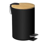 TIENDA EURASIA - Papelera de Metal con Tapa de Bambu, 3L, 17x22,5x23,5 cm, Cubo de Basura Pequeño Extraíble, con Pedal, Asa para Transportar, para Baño, Cocina o Escritorio, Negro