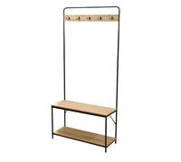 TIENDA EURASIA® Perchero de Pie con 2 Estantes - Burro para Ropa Diseño Vintage - Estructura Metalica y Baldas de Madera Perchero con Barra 80x30x170 cm