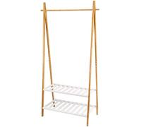 TIENDA EURASIA® Perchero de Pie Madera Blanco - Estructura de Bambu Resistente y Baldas de Madera - Estilo Nordico (Perchero 2 Baldas - 80 x 45 x 180 cm)
