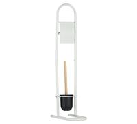 TIENDA EURASIA - Portarrollos de Papel Higienico con Escobillero de Bambú, 2 Colores, Metal, Plástico y Bambú, Medidas 28,5x16x80,8 cm, Soporte para Papel Higiénico (Portarollos Blanco)