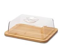 TIENDA EURASIA - Quesera Rectangular de Bambú, con Tapa de Plástico, 25x19x7,5cm, Material Reciclado, Marrón y Transparente, para servir Aperitivos, Quesos y Embutidos