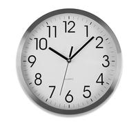 TIENDA EURASIA - Reloj de Pared, Redondo, Aluminio, Blanco y Plateado, Distintos Tamaños, Silencioso, Pantalla Analógica, Funciona con Baterías, para la Cocina, Salón o Comedor (20 cm)