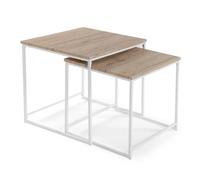 TIENDA EURASIA - Set de 2 Mesas Auxiliares, Madera y Metal, Apilables, 50x50x50 cm White