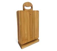 TIENDA EURASIA - Set de 6 Tablas de Bambú con Soporte, 14x6,5x 31cm, para Aperitivos, de Cocina, Tablas de Cortar, color Marron, con Soporte Practico, Faciles de Limpiar