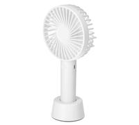 TIENDA EURASIA - Ventilador Portatil | Ventilador de Mano Recargable con Base | 3 Velocidades | Carga por Usb Cable Incluido | Batería de 1500 mAH | Medida 10 x 20 cm (Blanco)