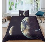 Tierra y Luna Juego De Funda Nórdica De 3D,Ropa De Cama para Niña con Diseño Acogedor,Microfibra Fundas De Almohada Juego De Edredón Regalo Niños Chico Niñas 2 Piezas Single（135x200cm）