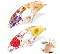 TIESOME Portapáginas de libros, 2 unidades, flores secas transparentes, marcapáginas de resina, para el pulgar, abridor de libros, accesorios para libros, abridor de libros, accesorios de lectura
