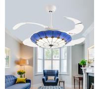 Tiffany Ventilador Techo con Luz y Mando a Distancia Reversible Lampara Ventilador Techo Led 3 Colores 6 Velocidades Silencioso Ventiladores de Techo con Luz y Temporizador Dormitorio Salon-107CM