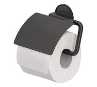 Tiger Tune Portarrollos con Tapa Autoadhesivo, Acero Inoxidable, Metal Negro Cepillado/Negro, 15x12.3x3.3 cm