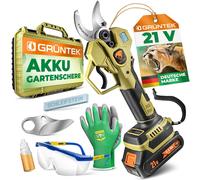 Tijera de podar eléctrica a batería GRÜNTEK, 21V, 2Ah, motor sin escobillas. Tijera de jardín eléctrica a batería, ideal para ramas de hasta 30mm, con motor de 400W y cuchilla SK5 compatible con Makit